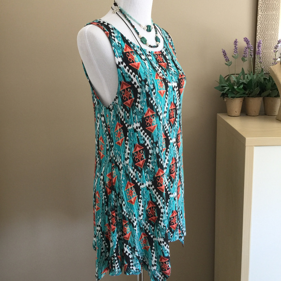 Wallpaper Tops - Boho Sleeveless Scarf Hem Tunic by Wallpaper
